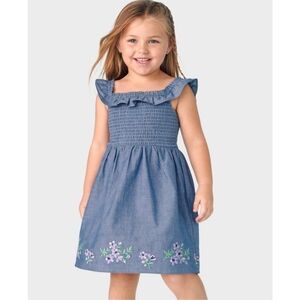 Homegrown By Gymboree Girls 3T Embroidered Floral Chambray Flutter Blue Dress